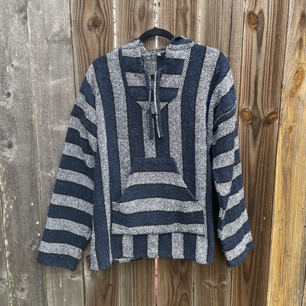 Navy and Gray Mexican Striped Baja Hoodie